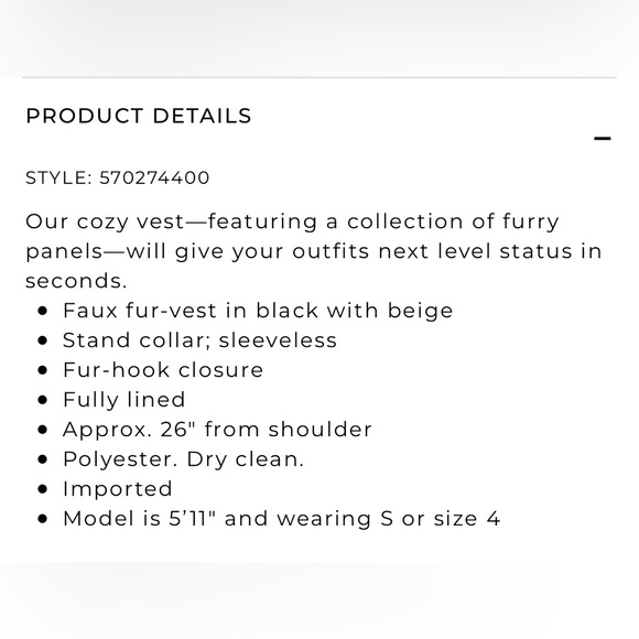 ✨NWT WHITE HOUSE BLACK MARKET black white brown patchwork faux fur vest Size XS - Picture 11 of 11